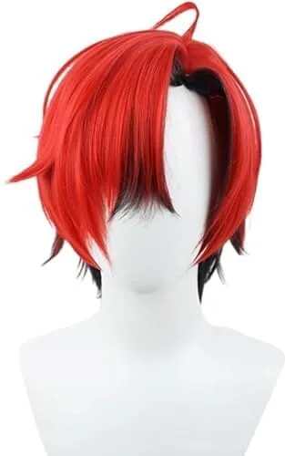コスプレウィッグ かつら 小物 耐熱 wig グラデーション 三七分 高調 反り返る (レッド+ブラック)
