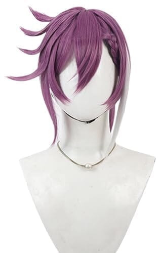 コスプレウィッグ ストレート かつら ポニーテール 一体 小物 パープル 耐熱 wig ハイライト 小顔 反り返る 三つ編み アバター 造形必要 イベント (パープル+シルバー)